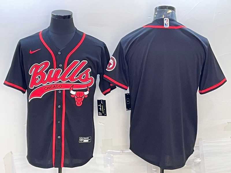 Mens Chicago Bulls Blank Black Pinstripe With Patch Cool Base Stitched Baseball Jerseys